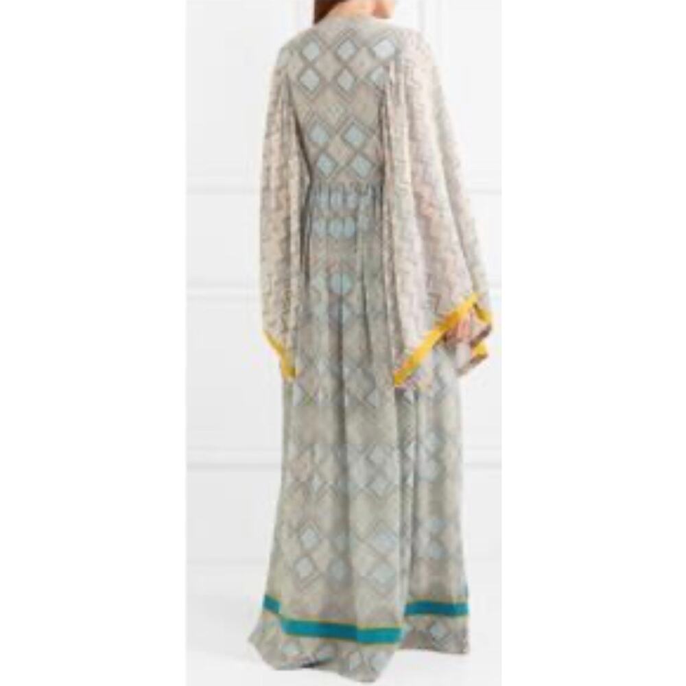 Talitha Jasmin Silk Lace-Up Printed Maxi Dress in Ivory Size S - NWT